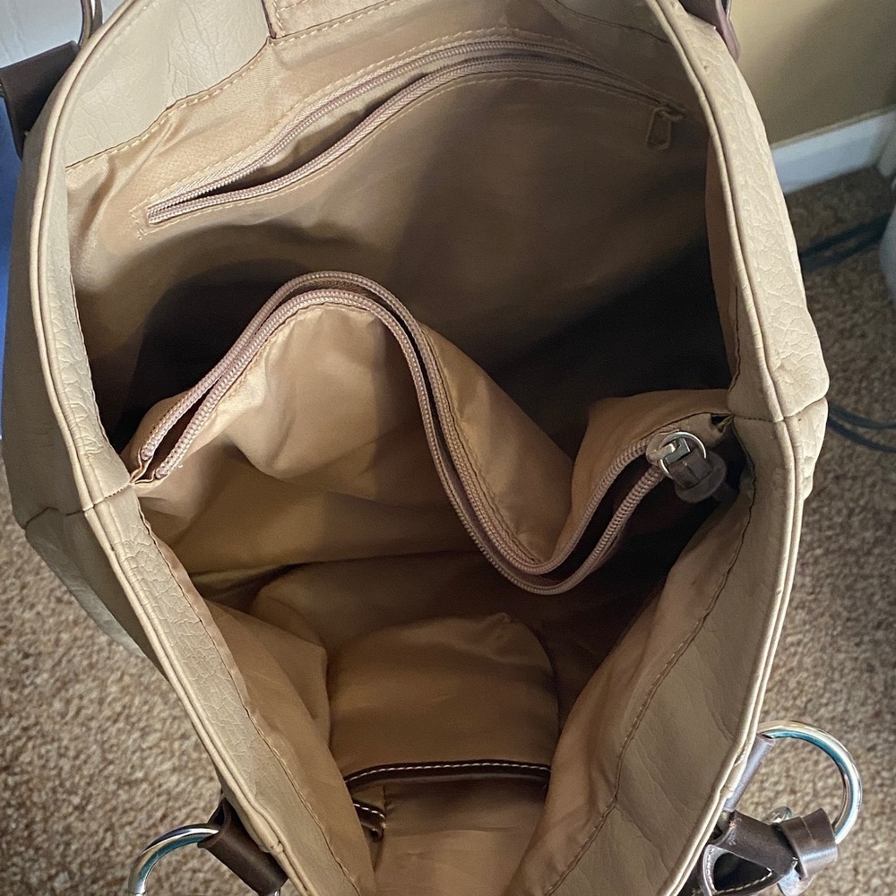 Kim Rogers Beige and Dark Brown Shoulder Bag - Picture 3 of 6